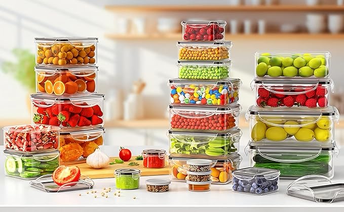 AISOON 40 Pcs 85oz Large Food Storage Containers with Lids (20 containers & 20 lids), Stackable Airtight Leakproof BPA-Free Reusable Meal Prep Containers, Freezer Microwave Dishwasher Safe