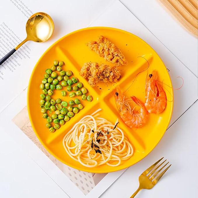 Yellow 4 Compartment Divided Plates Snacks Tray Dinner Plate,Food Grade Fruit Plates BPA Free - 1Pack