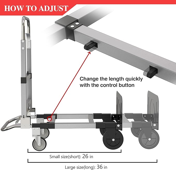 3 in 1 Convertible Hand Truck Dolly Cart with Wheels Collapsible/Folding handtruck Dolly / 2 Straps/Adjustable Height/for Luggages/Cartons/Warehouse/Supermarket/Office / 500 Lbs Load