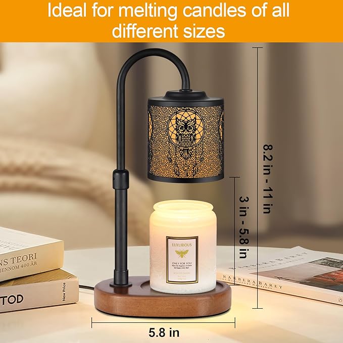 Dimmable Candle Warmer Lamp with Timer Adjustable Height for Scented Jar Candles Electric Candle Wax Melt Warmer for Home Decor Christmas Birthday Gifts for Women Mom(Owl)