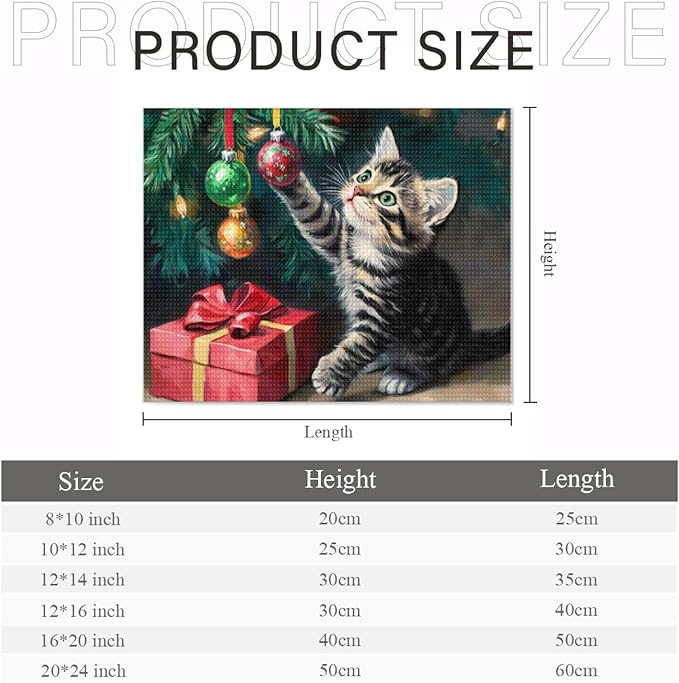 IMLQJES Christmas Diamond Art Kits for Adults - Cat 5D Square Full Drill Gem Art for Beginners - Cat Play with Christmas Tree Animals Diamond Painting Kit for Home Wall Decor 10x12 Inch