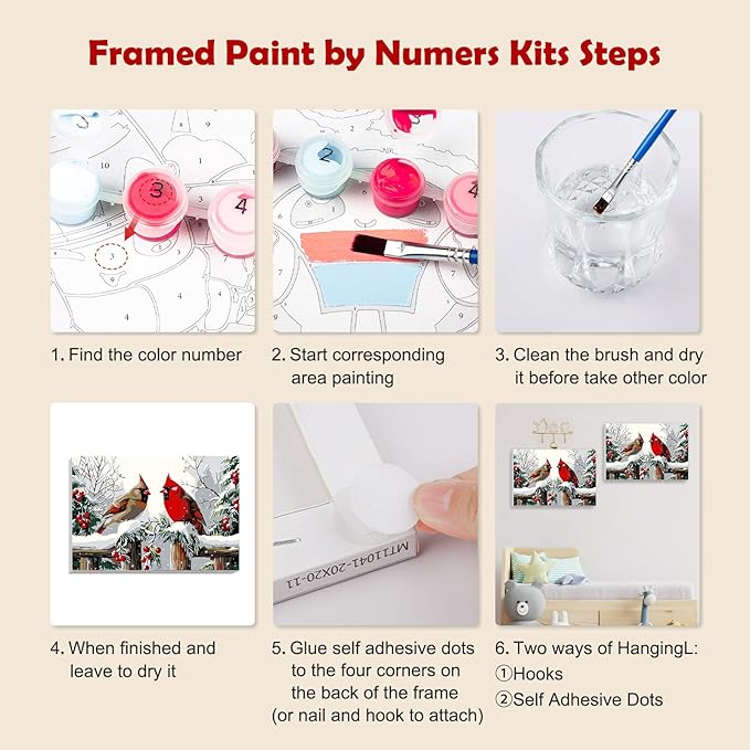 MOGTAA Christmas Paint by Numbers Kit for Adults Beginners with Frame, Winter Cardinal Adult Paint by Number Kits on Canvas with Easel, Easy DIY Oil Painting Kits for Home Decor, 8x12in