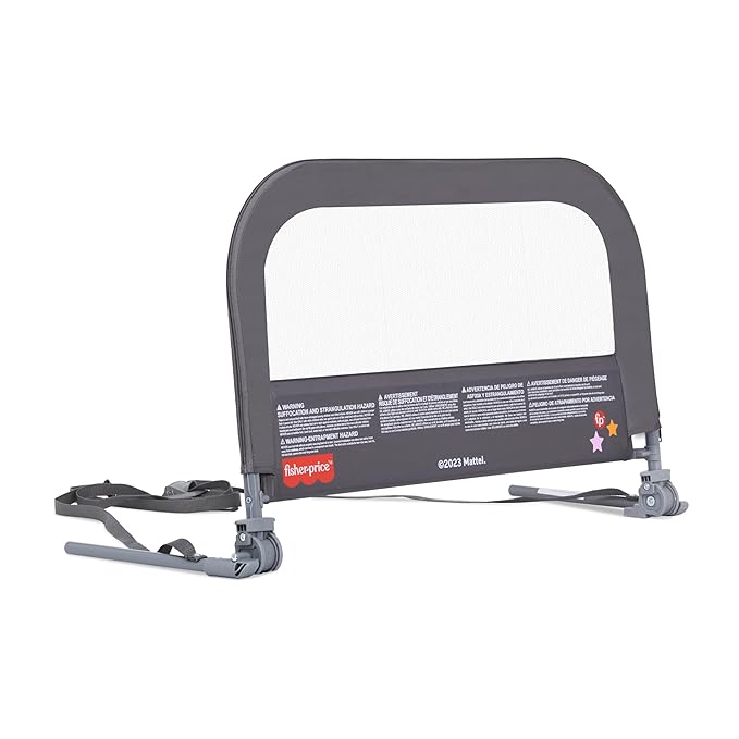 Dream On Me Fisher-Price Little Naps Bed Rail for Toddlers in Grey, Suitable for All Types of Beds, No Tool Assembly for Toddler Bed Rail