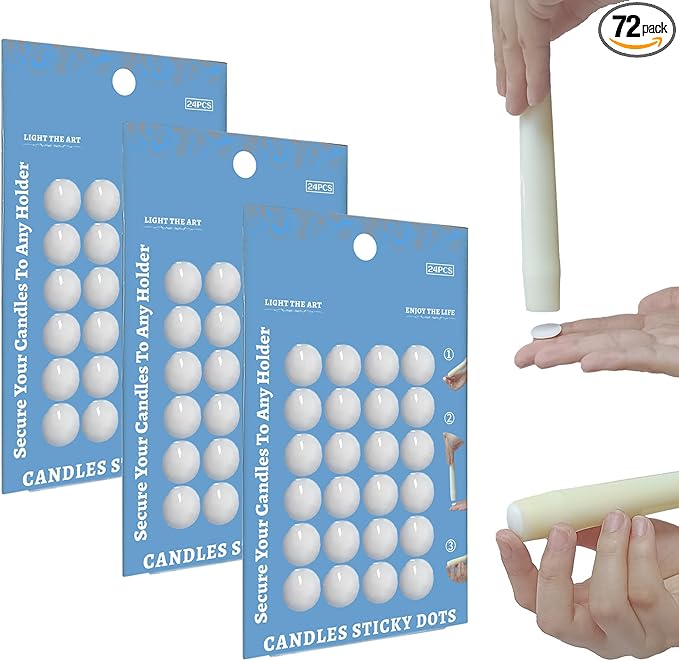 White Wax Candle Adhesive Dots - Unscented Sticky Dots for Taper Candles,Secure & Traceless Hold,Easy Clean DIY Candle Holders,Wedding & Home Decor 72/Pack