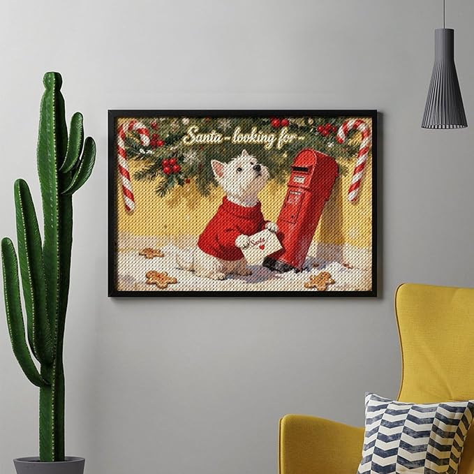Diamond Painting Kits for Adults - Cute Scottish Terrier Christmas Westie Dog Holding Santa Letter Painting DIY 5D Full Drill Diamond Dots Paintings with Diamonds Gem Art And Crafts Home Decor 8"x12"