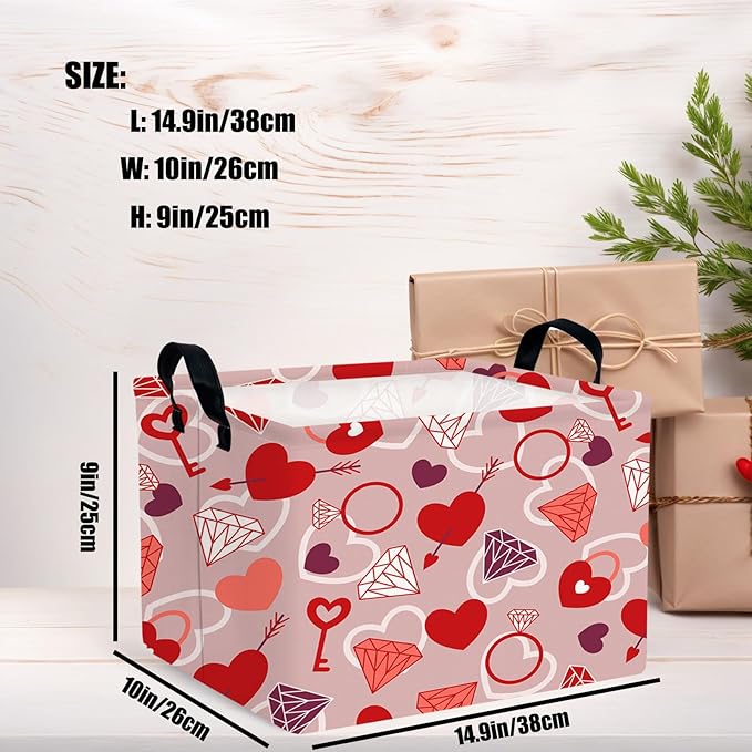 Valentine's Day Basket Gift for Empty Cute Heart Large Storage Bin for Kid and Baby Room Décor (Diamond Key Lock Love)