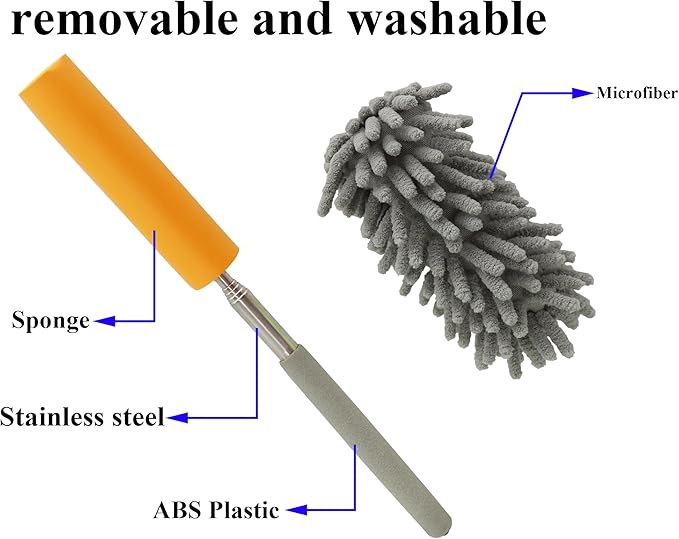 zdyCGTime Microfiber Duster for Cleaning Hand, Washable Dusters&Replaceable Microfiber Head, Extendable Pole, Used to Cleaning Offices, Furniture, Cars, Air Conditioners and Ceiling Fans(4Pack/Grey)