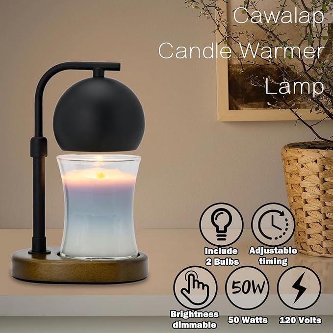 Candle Warmer Lamp Timer - Birthday Gifts for Women Mom Grandma, Mothers Day Gifts, House Warming Gifts New Home Decor Modern Farmhouse Decor with 2 Bulbs Wax Melt Compatible All Jar Candle Black