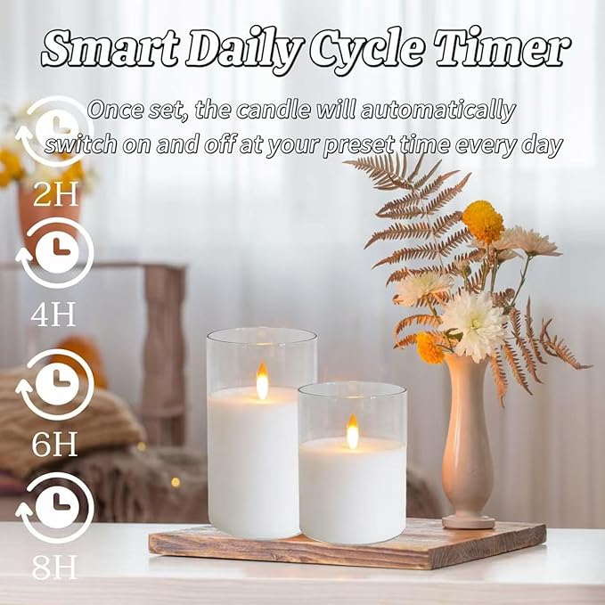 JMTONE 200 Hours Rechargeable Flickering Flameless Candles, Rechargeable Battery LED Glass Pillar Candle with Remote and Timer, Real Wax Clear Color for Living Room, Home Décor, Mother’s Day Gifts
