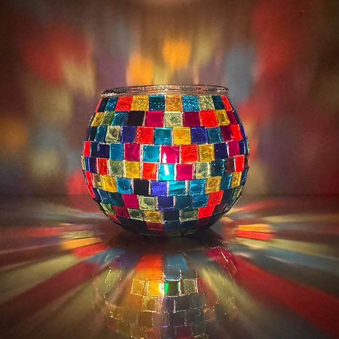 BYTURKISHLAMPS DIY Turkish Mosaic Candle Holder Kit & 1 Glass + 1LB+ Mosaic Tiles and Beads Bulk, Make Your Own Creative Glass and Garden Craft, Making Table Tealight for Adults, Teens, Family, Couple
