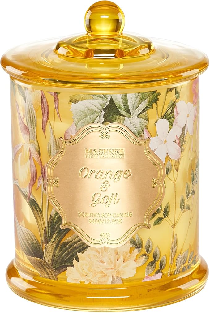 M&SENSE Orange Goji Soy Candle for Home, Non Toxic 2 Wick 12.7oz 75H Long Lasting, Winter Fragrant Aromatherapy Candle for Relaxation, Housewarming New Year Gifts