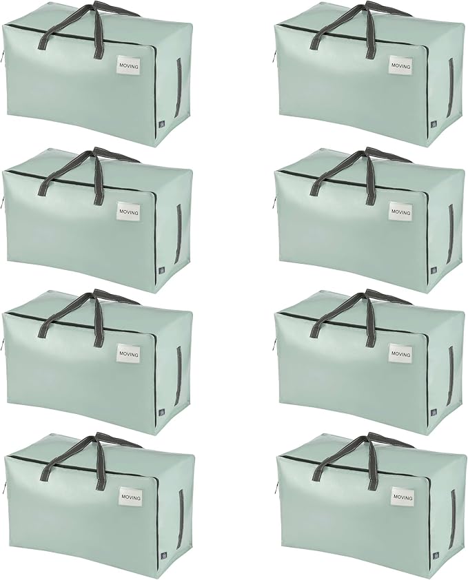 VENO 8 Pack Extra Large Heavy Duty Moving Bags with Wide Opening & Reinforced Handles, Reusable Storage Tote Bags with Strong Zippers for Clothes, College Dorm Essentials & Moving Supplies