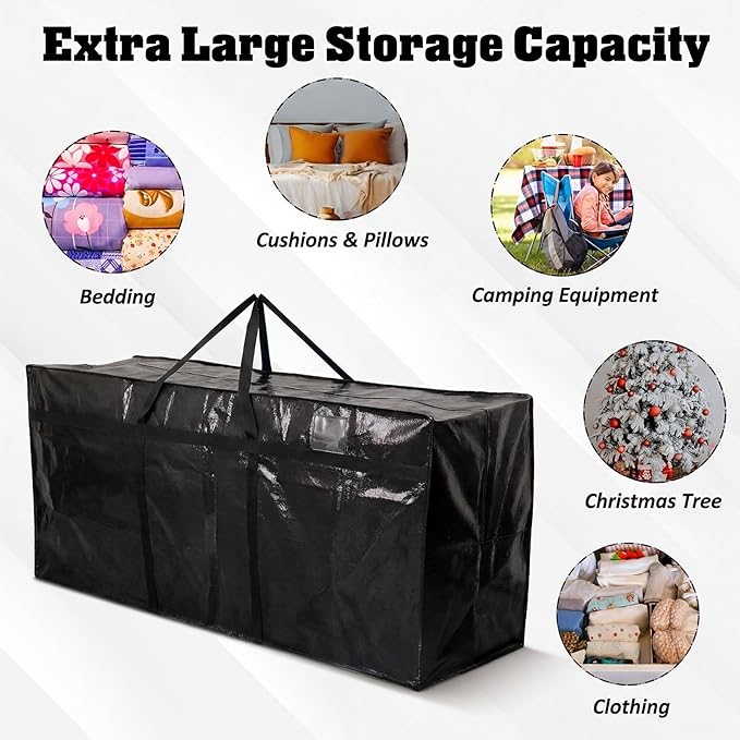 4 Pcs 169 Gallon Extra Large Moving Bags Heavy Duty Storage Bag with Strong Zipper Handle Foldable XXL Jumbo Storage Tote Packing Moving Box for College Dorm Travel Cloth Duffle (Black)