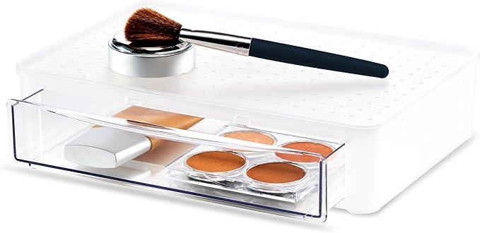 madesmart Stackable Pull-Out Drawer Organizer, Clear Drawer for Makeup, Cotton Balls, Skincare & Bathroom Essentials, Countertop or Cabinet Storage, White