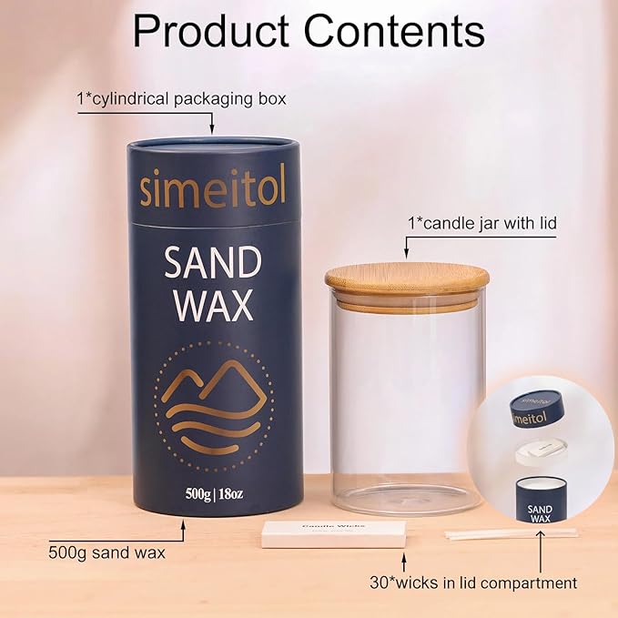 simeitol 18oz Scented Candle Sand Wax, Apple & Clove Scented Pearled Candles with a Glass Jar, Long Lasting with 120 Hours, Refillable Candle Sand with 30 Wicks for Mom/Home Decor/Holiday Gift/Relax
