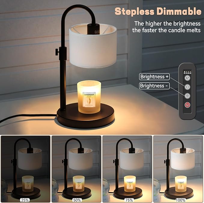 FINCMY Candle Warmer Lamp with Timer, Dimmable Candle Wax Warmer Candle Lamp Warmer with 2 Bulbs, House Warming Gifts Birthday Gifts for Women Bedroom Home Decor (White)