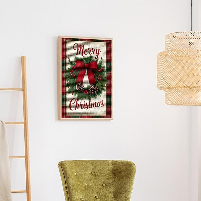 AIVKIEJK Diamond Painting Kits for Adults - Merry Christmas Red Bow & Pine Cones Painting DIY 5D Full Drill Diamond Dots Paintings with Diamonds Gem Art and Crafts Home Decor 12"x16"