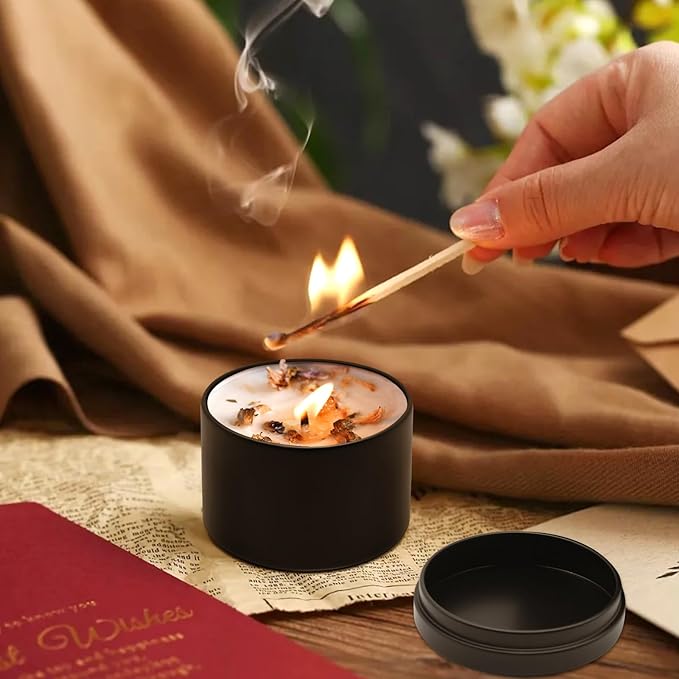 12-Pack Candle Jars, 8oz Candle Tins with Lids, Empty Metal Candle Jars for Making Candles Bulk Candle Containers - Full Black
