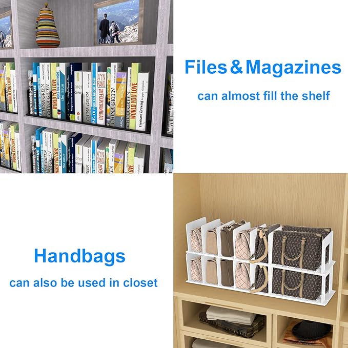Adjustable Vertical File Sorter Sturdy Plastic Expandable Upright File Holder, Desktop Binder Organizer, Home School Office File Organizer Bookshelf Divider, Assemble Easily Endlessly, White