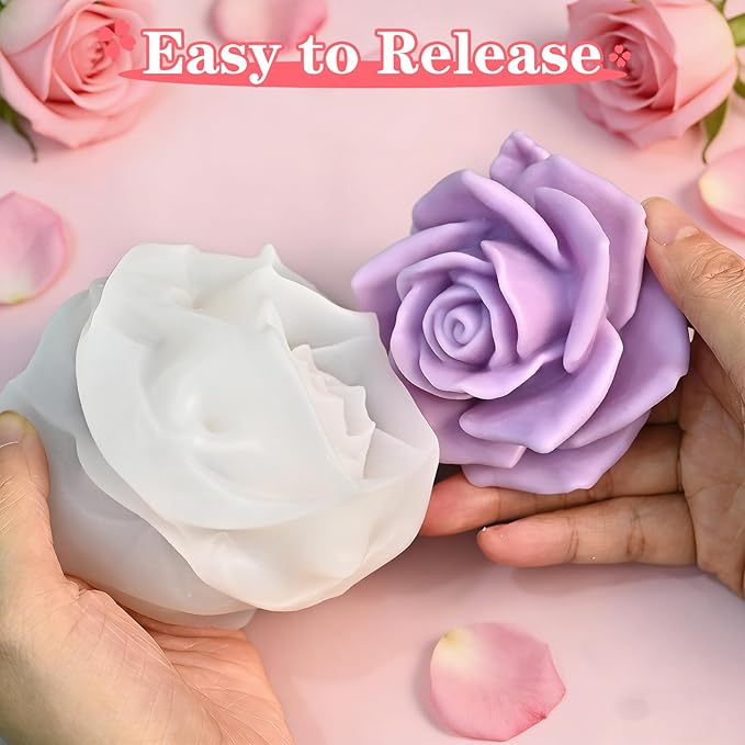 Large Rose Candle Molds, Rose Molds for Candles, 3D Flower Silicone Mold for Soap Wax Plaster Epoxy Resin Casting Clay Home Décor Handmade Gift