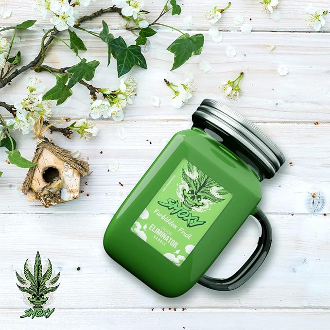 Smoxy Smoke Odor Eliminator Candle - Scented Candle for Home - Indoor Space Deodorizer & Air Freshener with Fragrance Pet Smell - Natural Palm Wax - Glass Mason Jar, 13oz. (Forbidden Fruit)