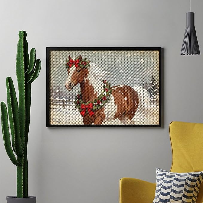 AIVKIEJK Diamond Painting Kits for Adults - Christmas Festive Holiday Horse with Snowy Mane Painting DIY 5D Full Drill Diamond Dots Paintings with Diamonds Gem Art and Crafts Home Decor 8"x12"