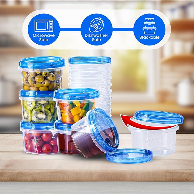 RFAQK 24 PCS Freezer Storage Containers with Lids-12 Plastic 16 oz Deli Containers with 12 Screw Lids-Freezer Containers for Soup with Twist Top Lids-Reusable Plastic Box for Lunch, Gym, Travel