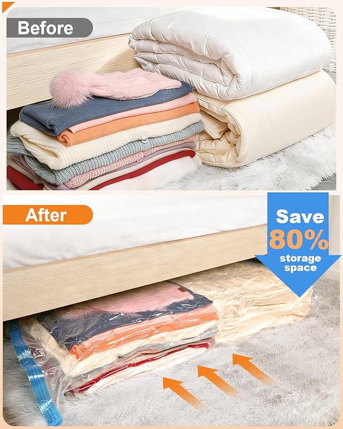 6 Pack Jumbo Extra Large 51.2” x 43.3” Vacuum Storage Bags for King Size Comforter Bedding Pillow, 5XL Vacuum Seal Bags Space Saver Reusable Heavy Duty for Coat Quilt Blanket Clothing