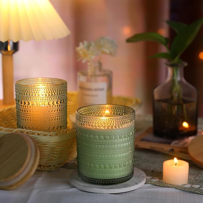 DARJEN 12 Pack Green Candle Jars for Making Candles- 8 OZ Empty Glass Candle Making Jars with Bamboo Lids and Labels, Candle Containers Candle Making Jars for DIY Gifts