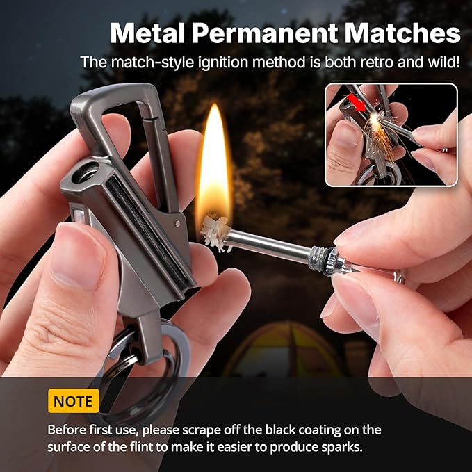 YUSUD 2 Pack Permanent Match Infinity Lighter with Multitool Keychain Bottle Opener, Reusable Waterproof Match Strike Anywhere, Forever Flint Fire Starter for Outdoor Survival, for Men
