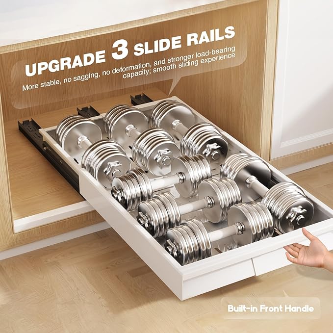 2 Pack Pull Out Cabinet Organizer With Raising Pad for Framed Cabinets,Expandable Width (11"-16") and Depth (17"-24"),3 Slide Rails Slide Out Drawers with Handle,No-Drill Roll Out Shelf,White