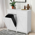 Clevich Double Tilt Out Trash Bin Holder, Wooden Recycling Cabinet w/Drawers & Tabletop, Dog-Proof, NOT Included(White)