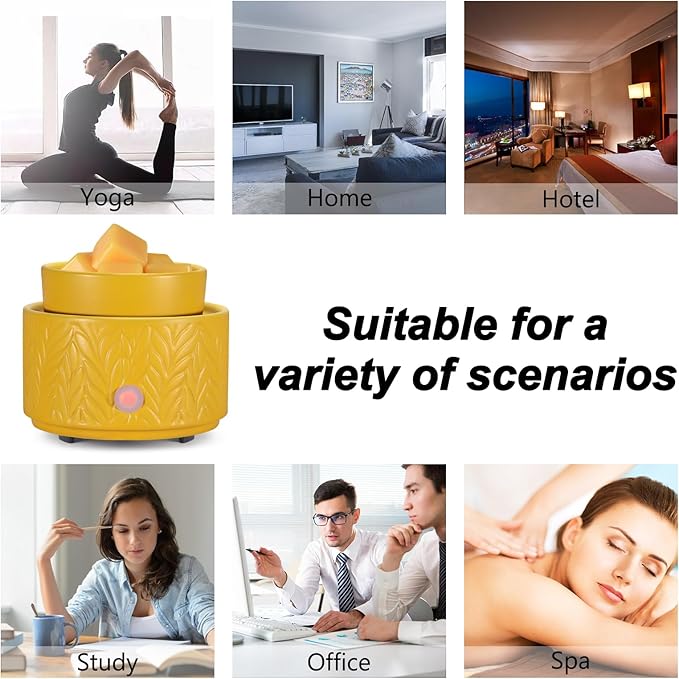 Ceramic Wax Melt Warmer, Fragrance Wax Warmer 4-in-1 Electric Candle Wax Melter and Wax Cubes for Home Office Bedroom Aromatherapy Essential Oil Burner is Birthday Gifts for Women Mom Girl(Yellow)