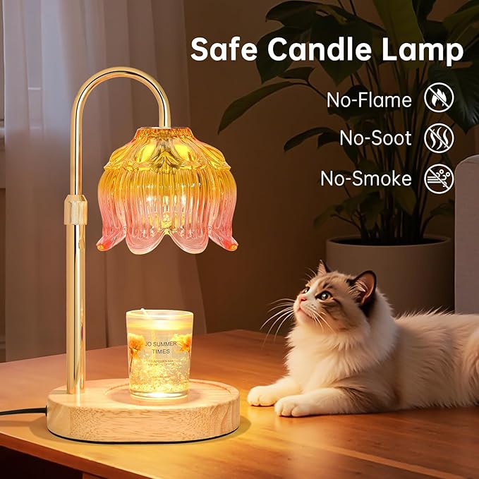 Flower Candle Warmer Lamp for Jar Candles with Timer & Dimmer, Adjustable Height Fits Large Jars up to 7.08" Tall, Flameless Wax Warmer, Cozy Bedroom Home Decor, Gift for Mom Women,Light Pink