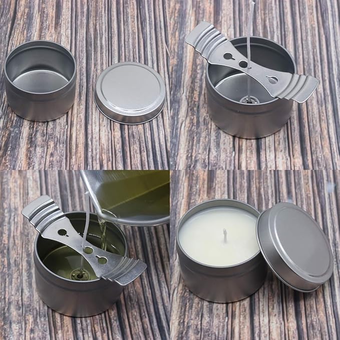 Silver Candle Tins 4oz with Lids, 24 Piece Candle Containers, Bulk Candle Jars for Candle Making - Silver