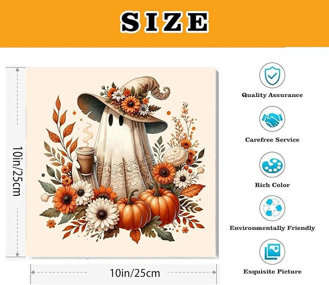 VIGEGU Fall Ghost Paint by Numbers Kit for Adults with Framed,Thanksgiving Paint by Number DIY Acrylic Adult Paint by Number Kits for Wall Decor 10x10in