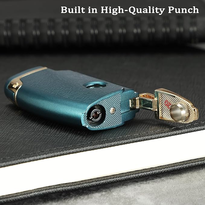Double Torch Butane Lighter with Punch, Jet Windproof Lighter with Keyhole, Refillable and Adjustable, Great Gift for Men and Women, Sold Without Butane(Blue)