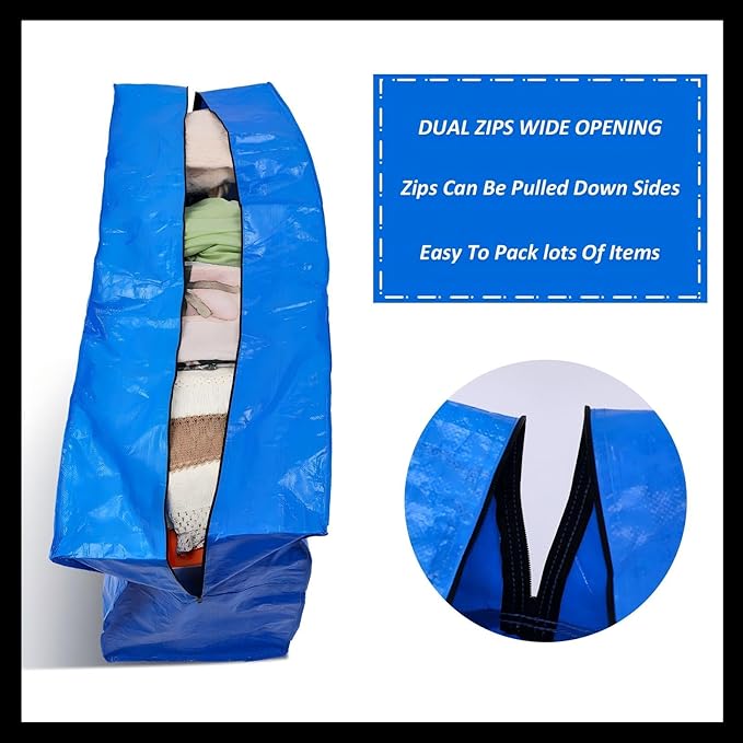 Windyun 4 Pack 98 Gallon Extra Large Moving Bags XXL Heavy Duty Storage Bag with Strong Zipper Handle Jumbo Big Tote Box Foldable for College Dorm Travel Clothes Duffle Blanket Pillow(Mixed Color)