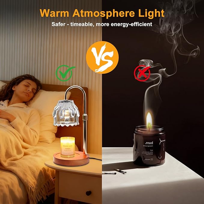 Candle Warmer Lamp with Timer and Dimmer 4-Level Dimmable Flower Light Heat Lamp for Jar Candles Adjustable Height Modern Cute Home Decor for Living Room Bedroom and Best Gift for Friends Lover.Silver
