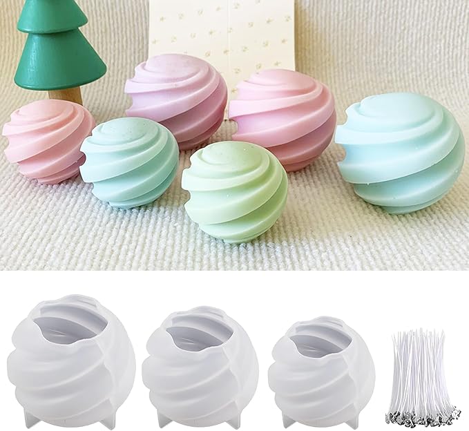 MGLIFEUL 3Pcs Spiral Unique Silicone Wax Candle Mold for Candle Making Molds Silicone Mold Novelty Shapes Moldes De Silicona para Velas Artesanales De Silicona