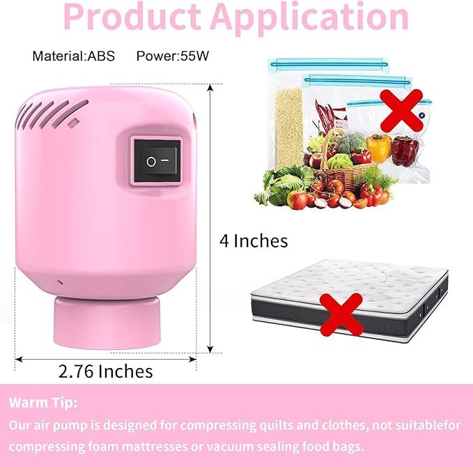 Vacuum Pump for Storage Bags Electric Pump for Vacuum Storage Bags Space Saver Bag Portable Electric Pump