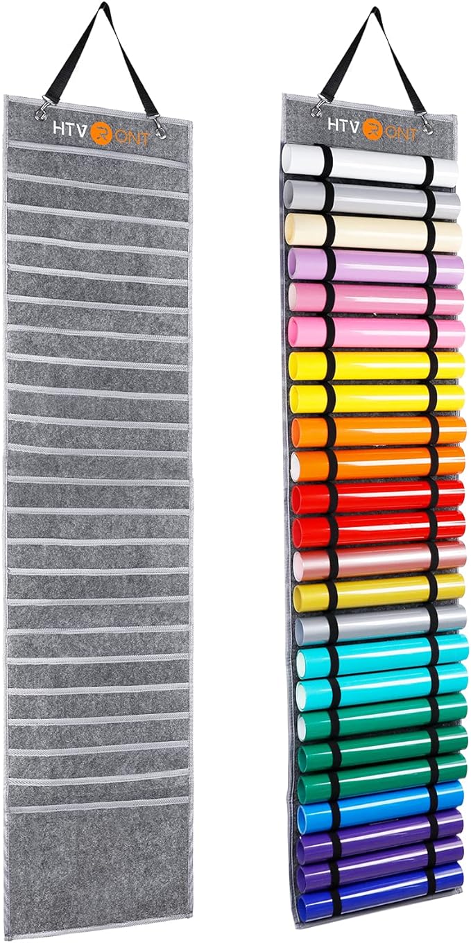 HTVRONT Vinyl Roll Holder With 47 Compartments, Vinyl Roll Storage Organizer Double-sided Organizers Wall Mount for Home Craft Closet, Craft HTV Storage Idea, Gift Wrap Organizer(Grey)