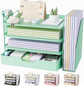 Kitsure Desk Organizer - 4-Tier Office Desk Accessories with Drawer ＆ Pen Holder, Tool-Free Assembly Organizer with Non-Slip Pads, for Office Supplies Storage, Plastic, 13.3" x 8.0" x 10.8", Green