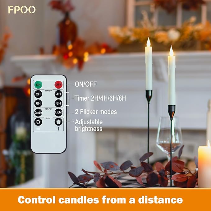 FPOO Flameless Window Candles Battery Operated with Timer, 7'' Ivory Taper Candles with Remote, Long-Lasting LED Candlestick Fake Candle for Halloween Wedding Christmas Window deocr (Pack of 6)