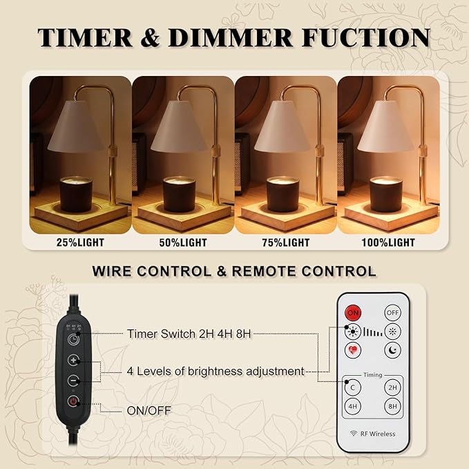 Candle Warmer Lamp with Timer - Wireless Remote Control, Gifts for Mom Grandma, Birthday Gifts, Mothers Days Gifts, House Warming Gifts New Home Decor,White