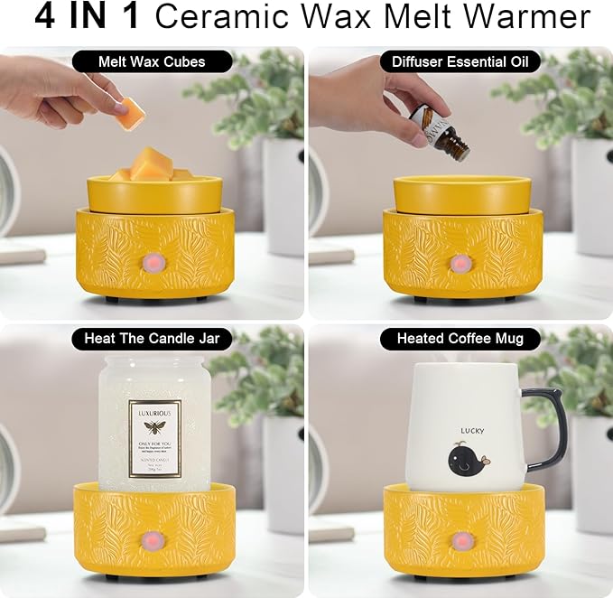 nawaza Ceramic Wax Melt Warmer, Fragrance Wax Warmer 4-in-1 Electric Candle Wax Melter and Wax Cubes for Home Office Bedroom Aromatherapy Essential Oil Burner is Birthday Gifts for Women（Yellow）