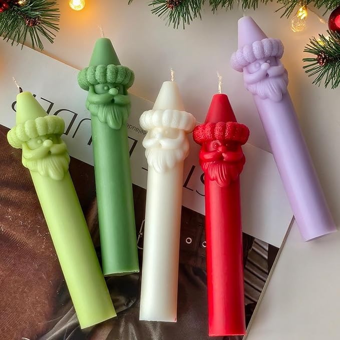 Santa Claus Long Cylinder Candle Silicone Mold for DIY Candle Making, Christmas Decor, Holiday Crafts, Soap Molding, Resin Casting