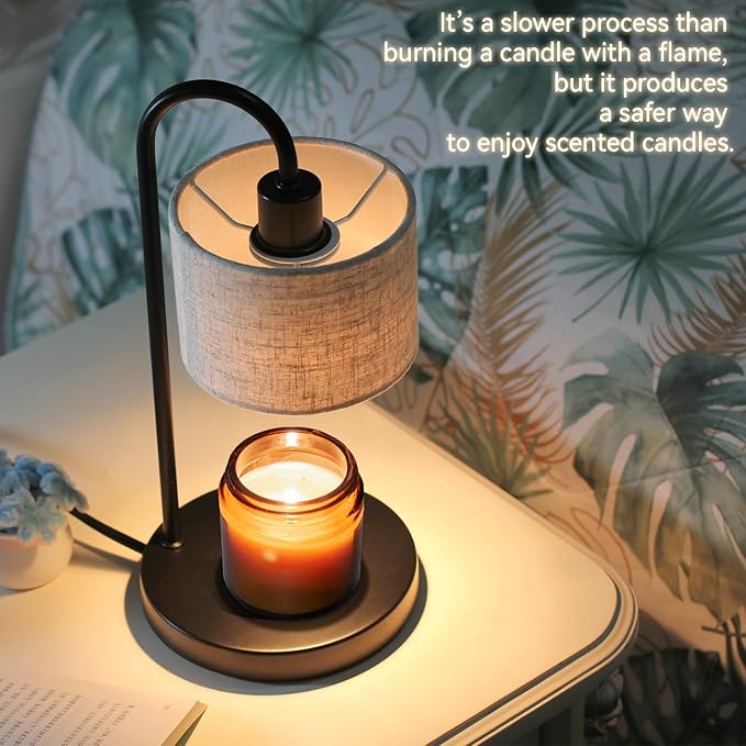 FINCMY Candle Warmer Lamp with Timer, Dimmable Candle Wax Warmer Candle Lamp Warmer for Scented Candles with 2 Bulbs, House Warming Gifts Birthday Gifts for Women Home Decor - Linen