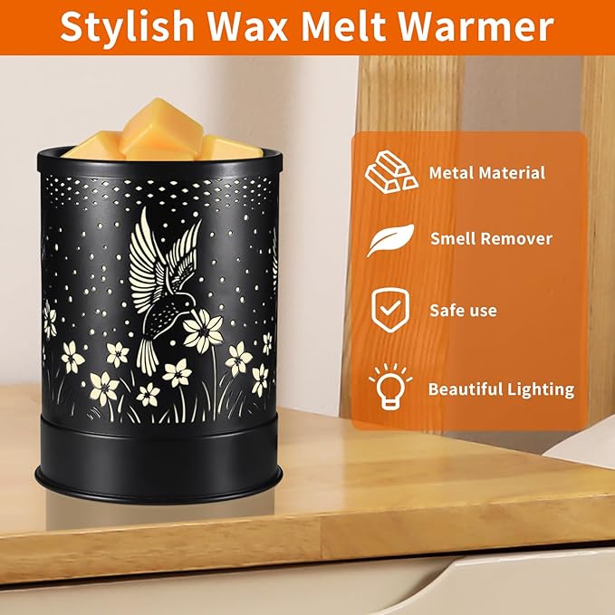 nawaza Hummingbird Metal Wax Melts Warmer, 2-in-1 Electric Fragrance Candle Wax Melter and Wax Cubes Aromatherapy Essential Oil Burner with LED Light for Home Office Room Bedroom and Home Décor
