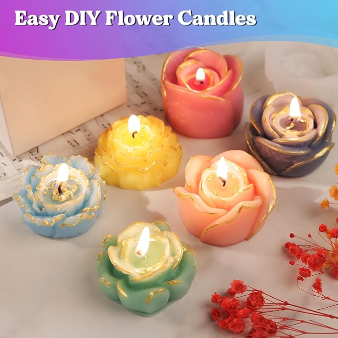 LET'S RESIN Flower Resin Molds, Rose Candle Making Molds Including 6 PCS Flower Silicone Resina Moldes, Silicone Molds for Epoxy Resin Craft,Candle Making